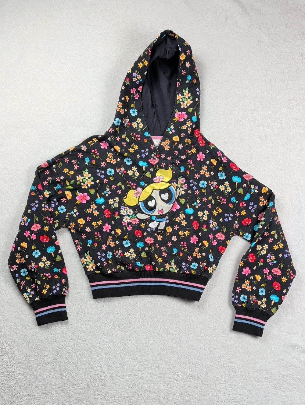 MonnaLisa Girls Floral Cotton Powerpuff Cropped Hoodie Size 10